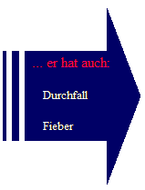 Gestreifter Pfeil nach rechts: ... er hat auch:
    Durchfall
    Fieber 
Erbrechen und 
er trinkt auch mehr
