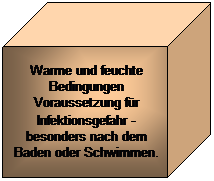 Würfel: Warme und feuchte Bedingungen Voraussetzung für Infektionsgefahr - besonders nach dem Baden oder Schwimmen.