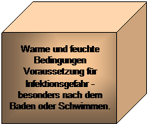 Wrfel: Warme und feuchte Bedingungen Voraussetzung fr Infektionsgefahr - besonders nach dem Baden oder Schwimmen.
