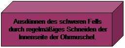 Würfel: Ausdünnen des schweren Fells durch regelmäßiges Schneiden der Innenseite der Ohrmuschel.