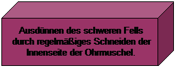 Wrfel: Ausdnnen des schweren Fells durch regelmiges Schneiden der Innenseite der Ohrmuschel.
